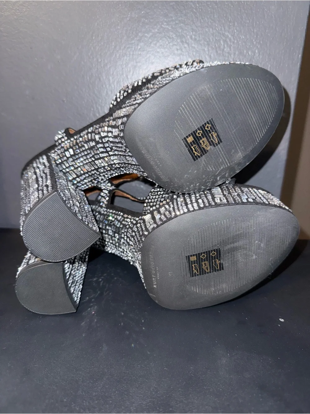 NWOT Kurt Geiger Kensington Platform Heels Black Crystal Eagle Sz 8.5/39
